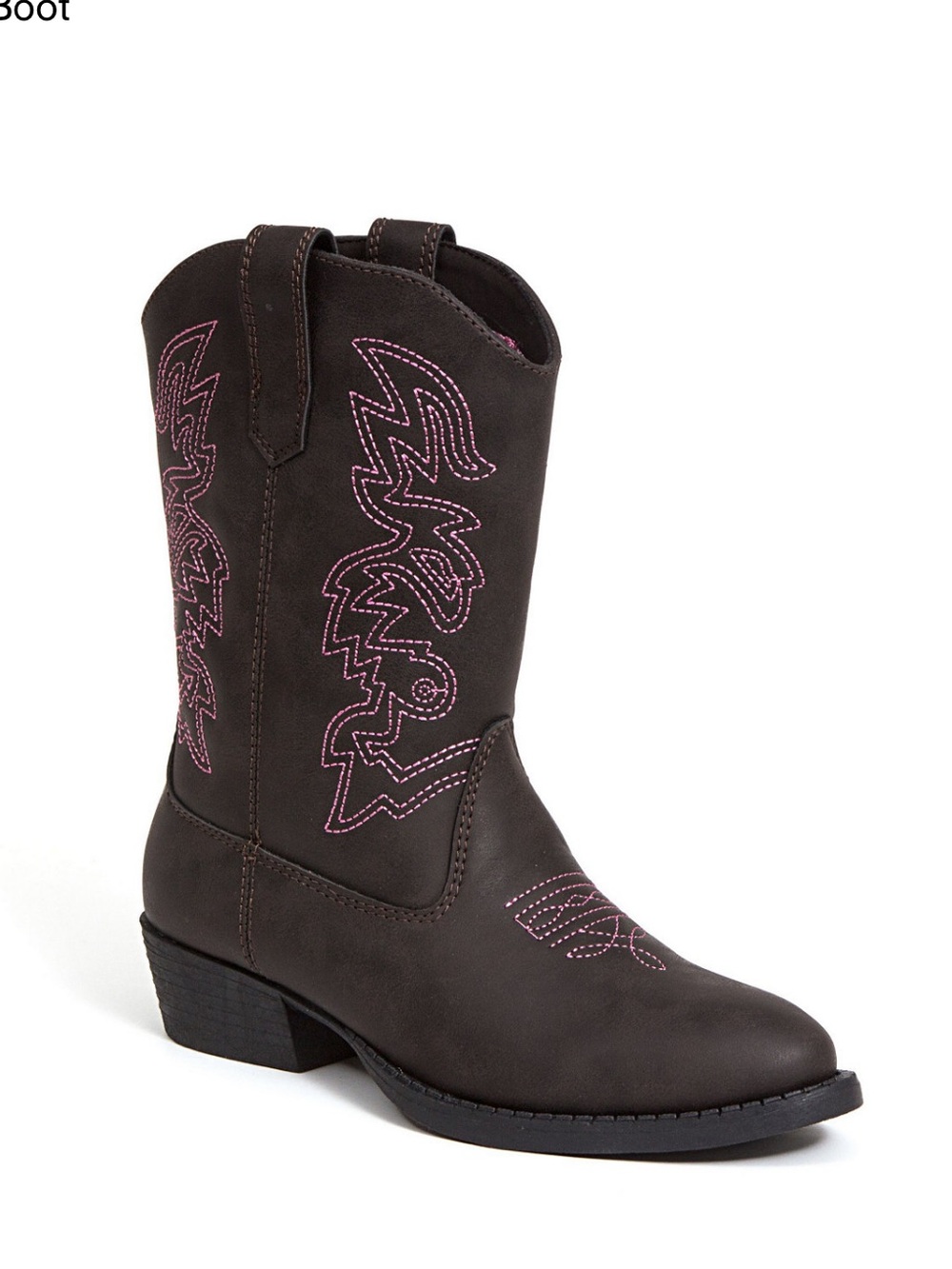 Deer Stags Dark Brown Boot with Pink Embroidery - Big Kids 7M